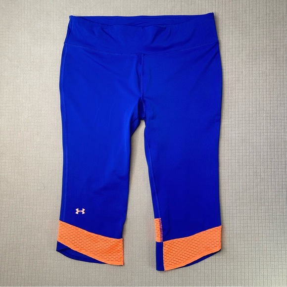 Under Armour Fly By Capri Leggins Womens Size XL Compression Blue Orange - Picture 1 of 12